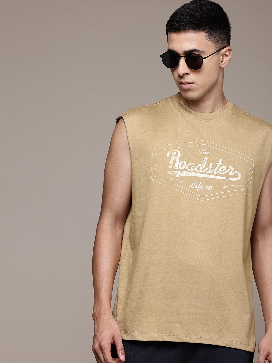 

The Roadster Lifestyle Co. Printed Pure Cotton Relaxed T-shirt, Khaki