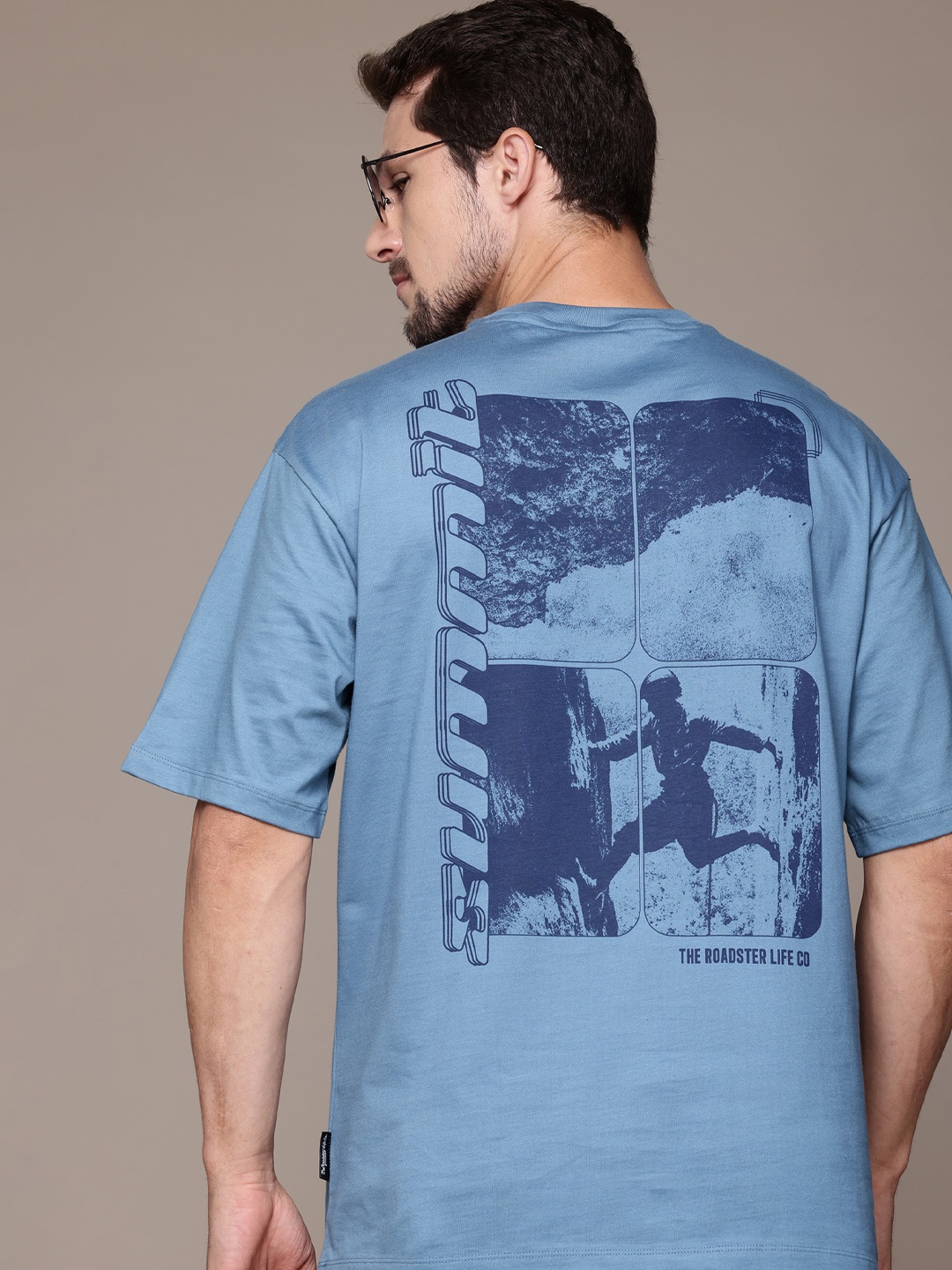 

The Roadster Lifestyle Co. Men Printed Relaxed Fit Pure Cotton T-shirt, Blue