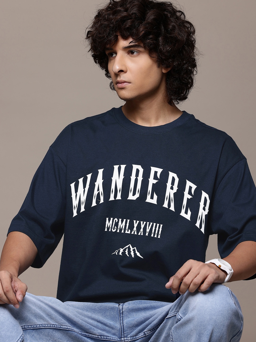

The Roadster Lifestyle Co. Men Typography Printed Relaxed Fit Pure Cotton T-shirt, Navy blue