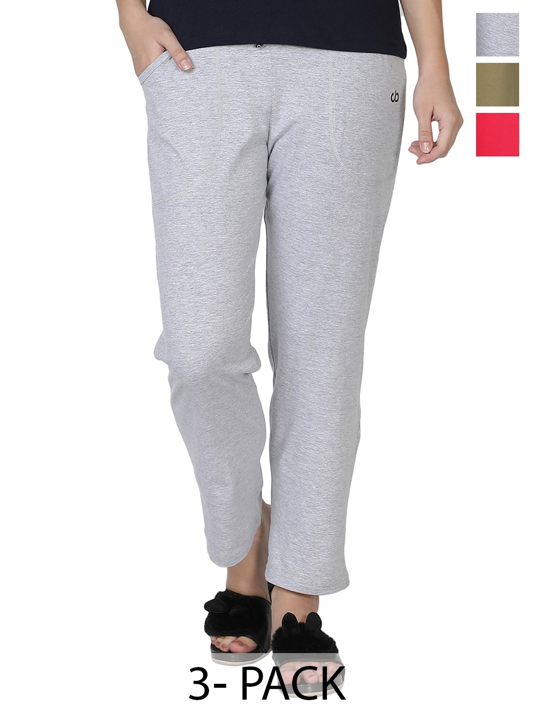 

CLUB A9 Pack Of 3 Pure Cotton Straight Leg Lounge pants, Red