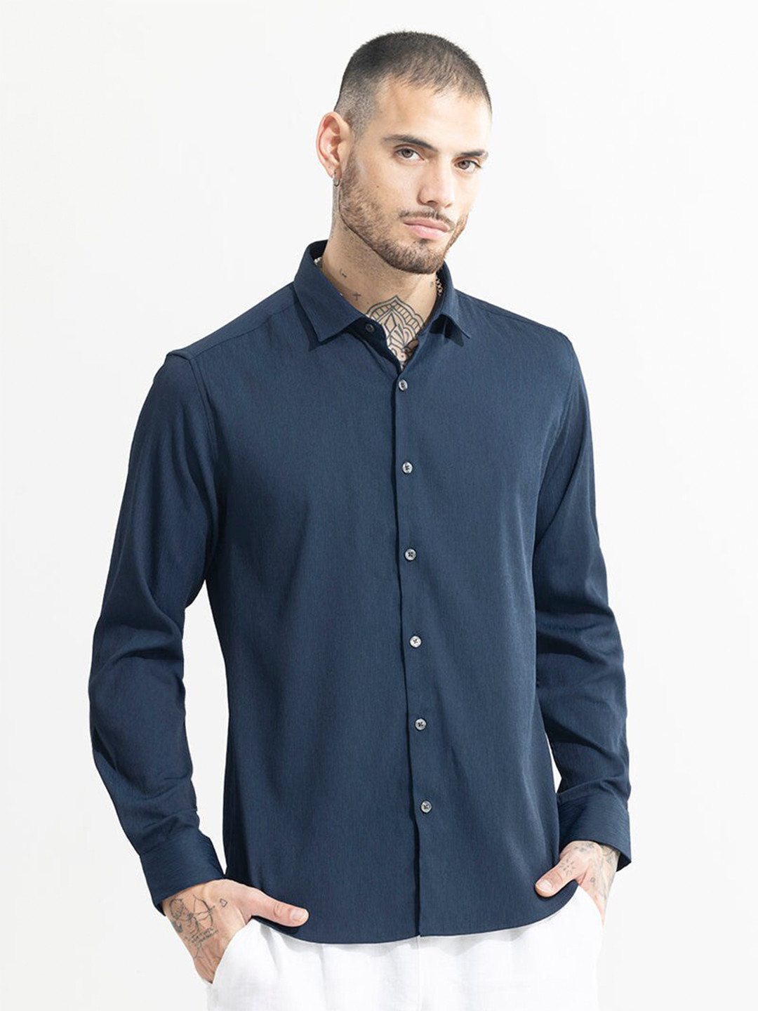 

Snitch Classic Slim Fit Opaque Casual Shirt, Blue