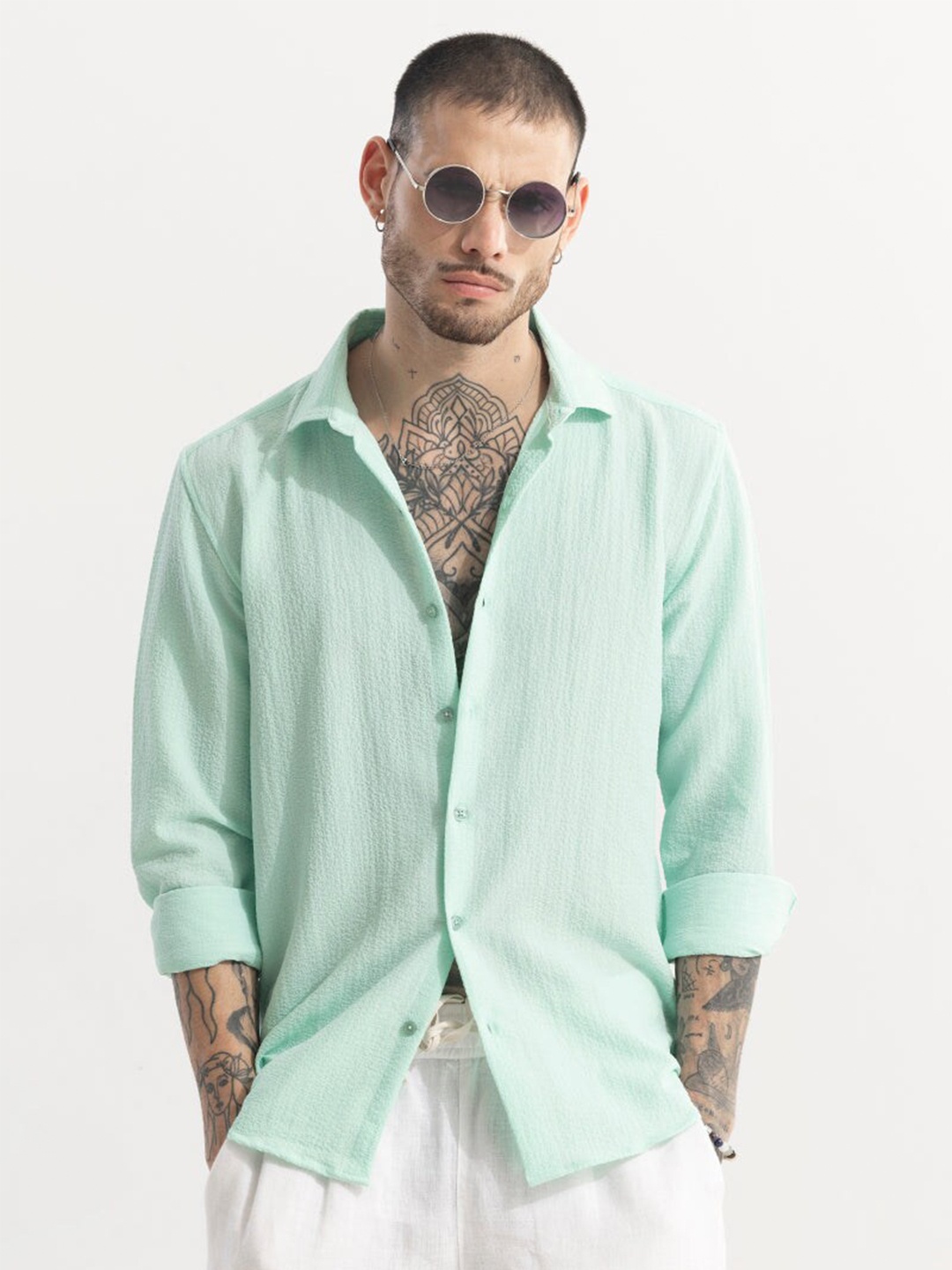 

Snitch Classic Slim Fit Opaque Striped Casual Shirt, Green