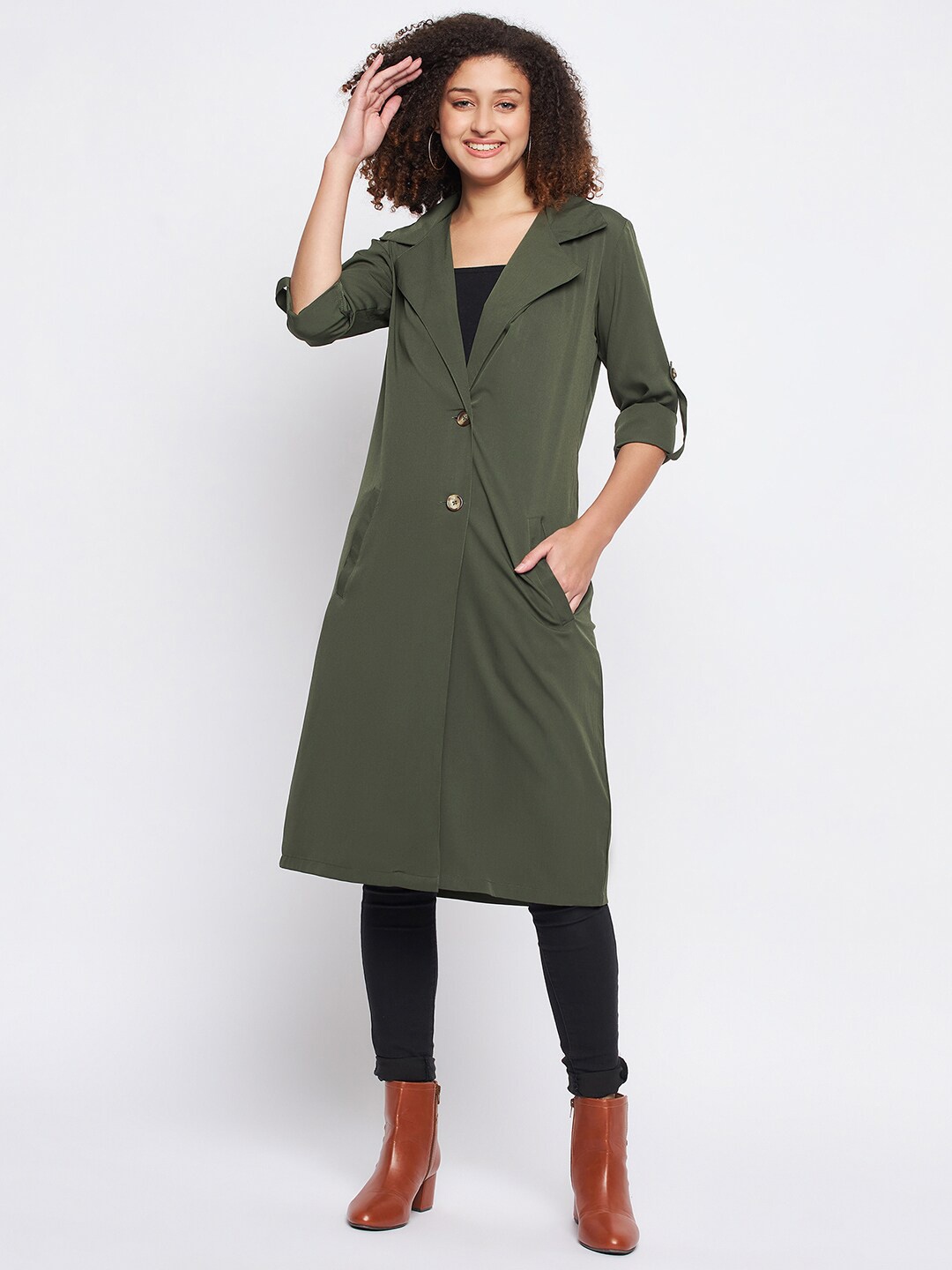 

Color Cocktail Longline Button Shrug, Olive