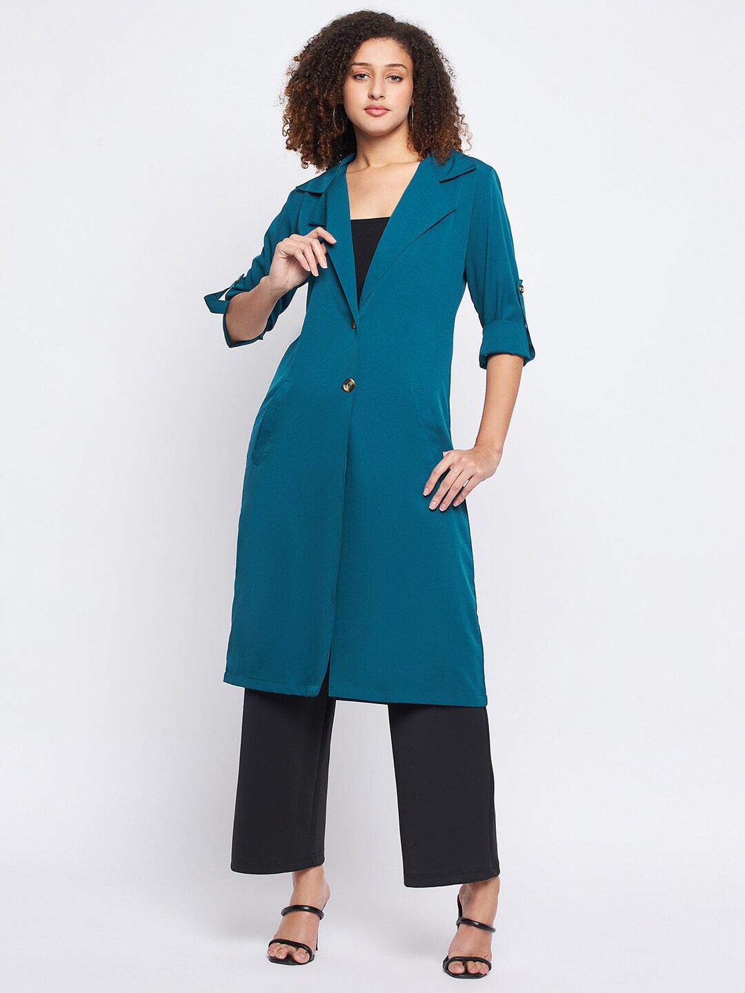 

Color Cocktail Longline Button Shrug, Blue