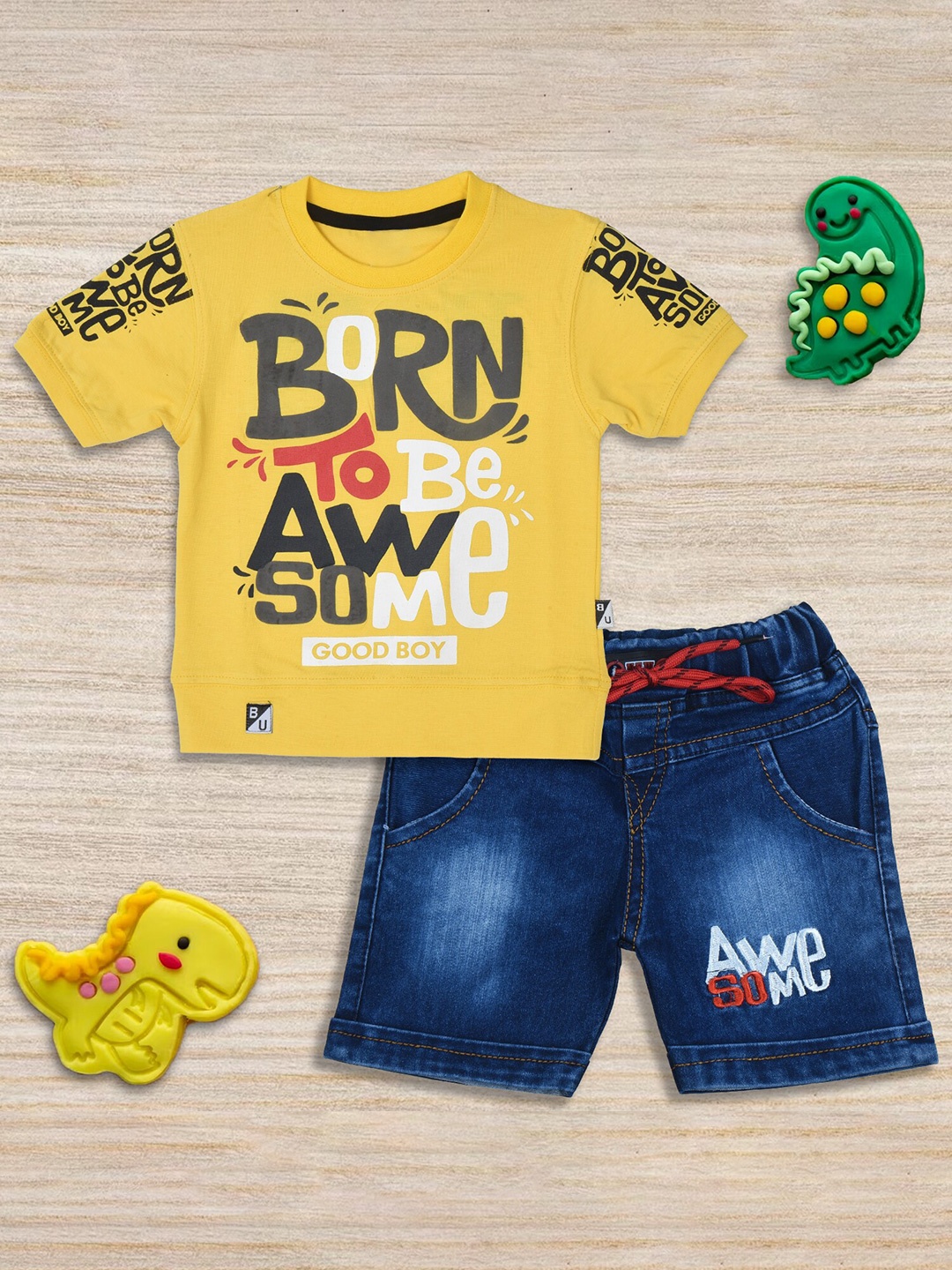 

BAESD Boys Printed Pure Cotton T-shirt with Shorts, Yellow