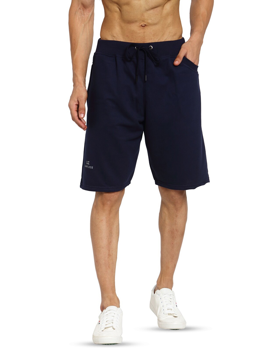 

UZARUS Men Mid Rise Cotton Shorts, Navy blue