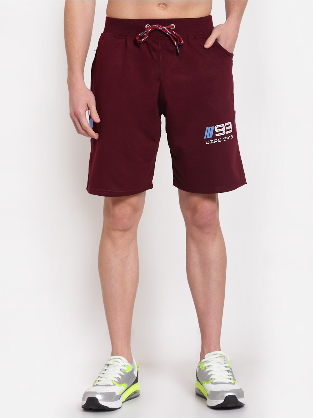

UZARUS Men Mid-Rise Cotton Sports Shorts, Burgundy