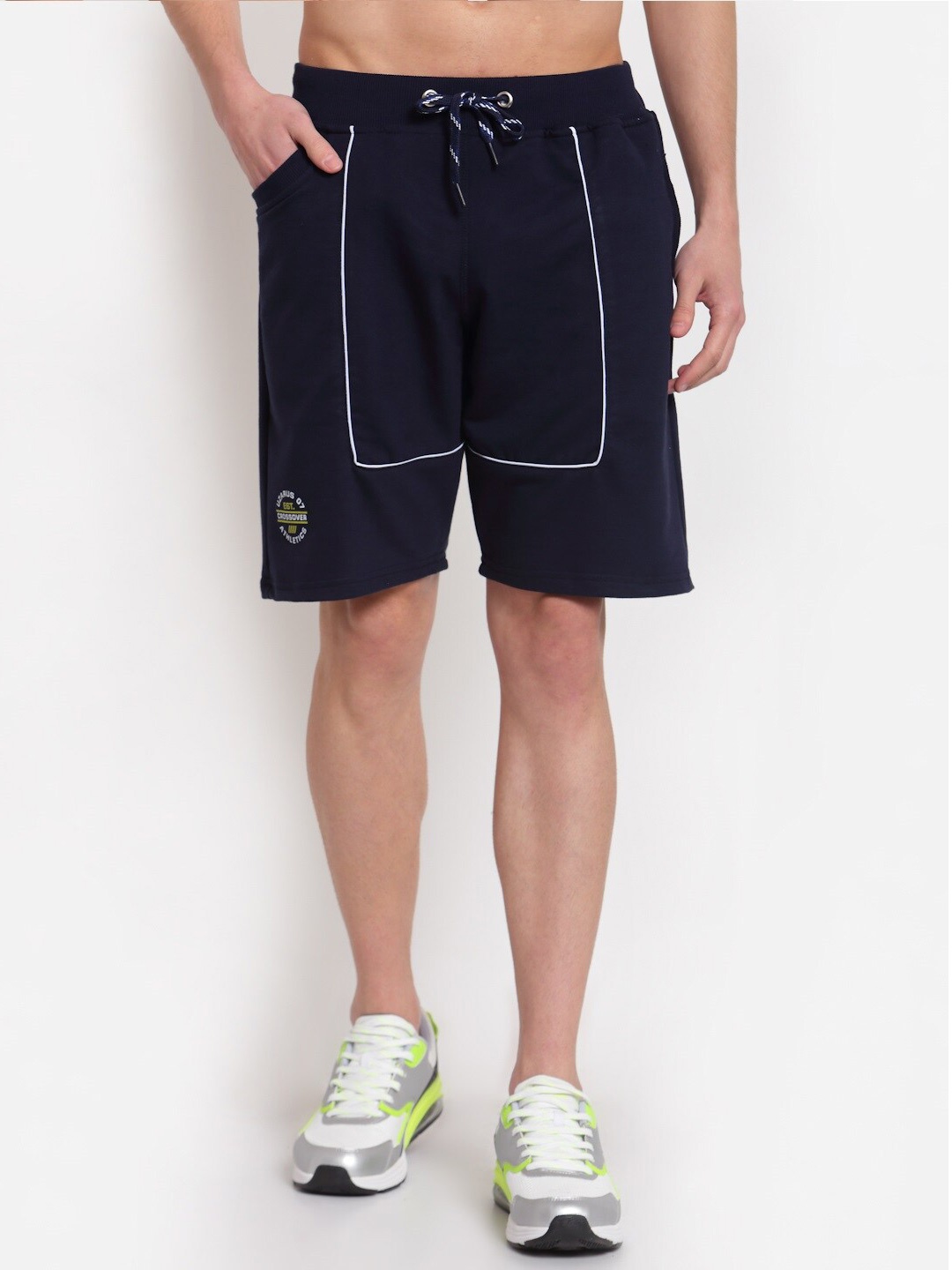 

UZARUS Men Mid-Rise Cotton Sports Shorts, Navy blue