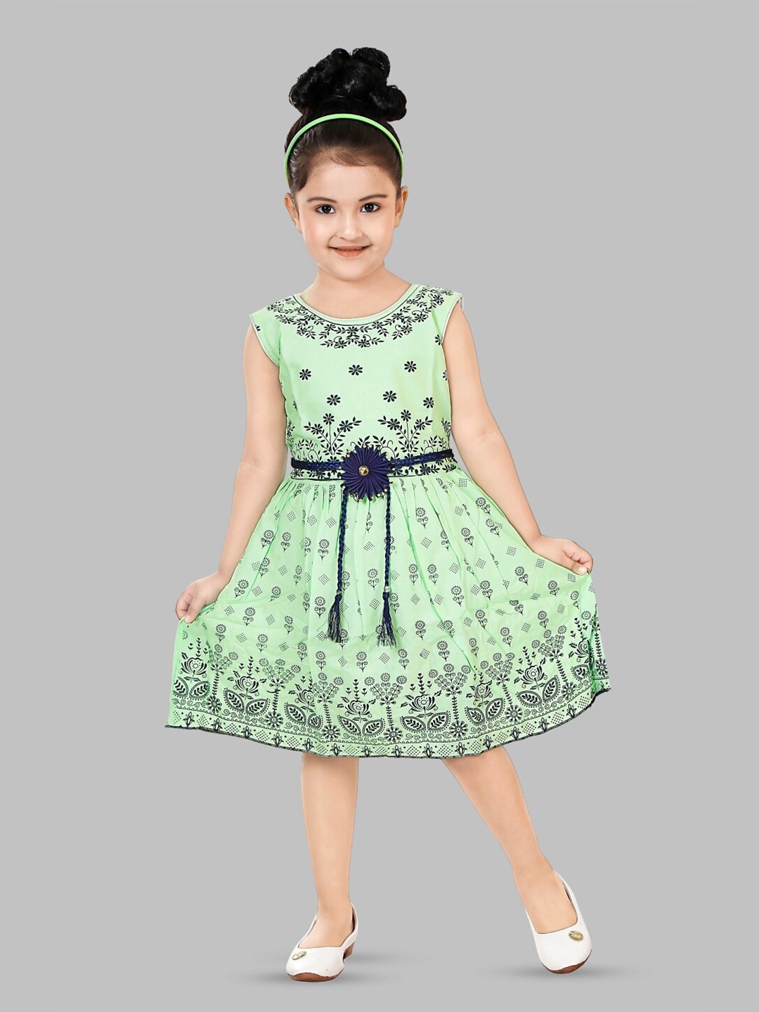 

BAESD Girls Floral Printed Fit & Flare Opaque Casual Dress, Green