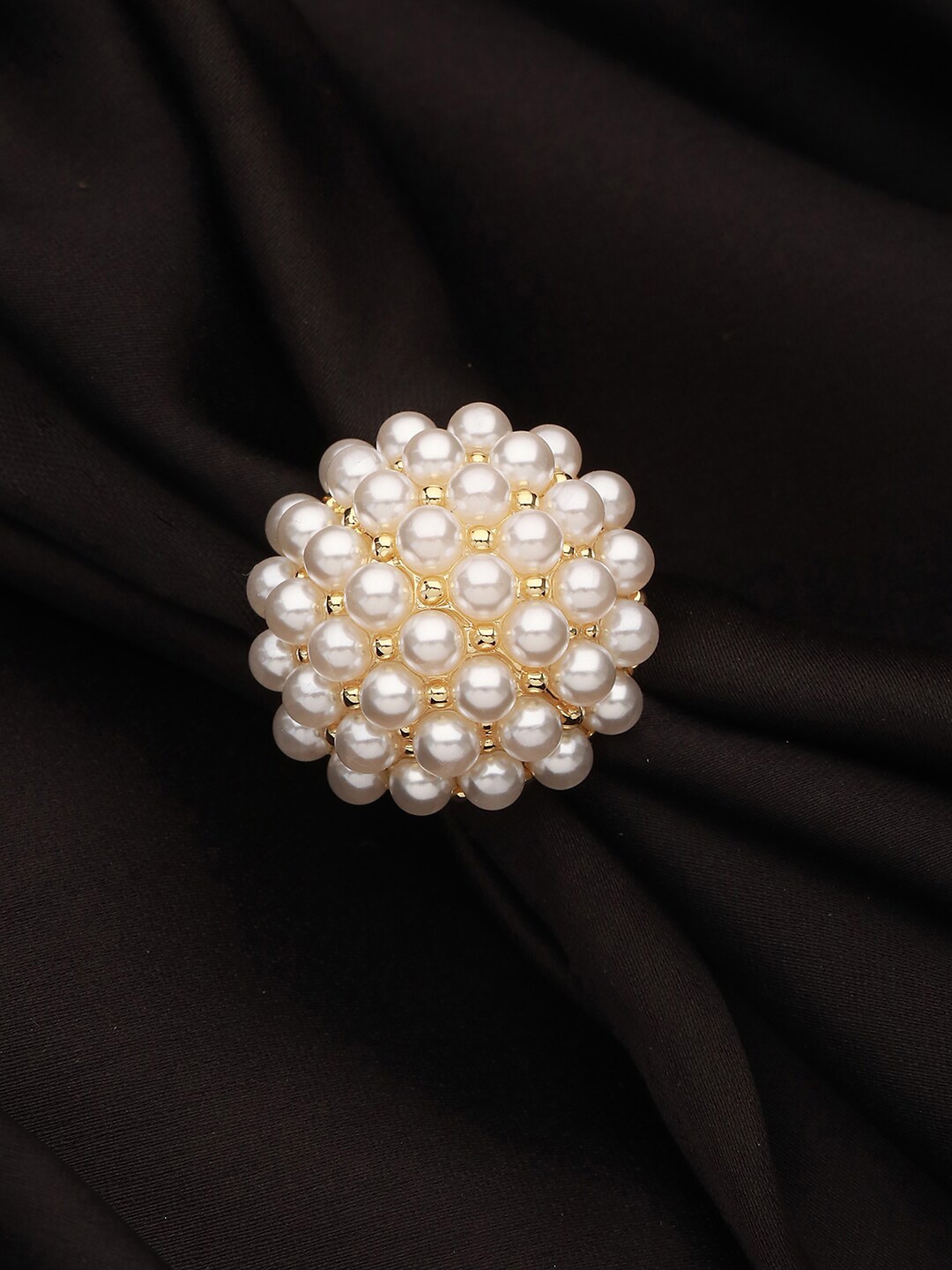 

Jazz and Sizzle Gold-Plated Pearls-Studded Flower Detail Adjustable Finger Ring
