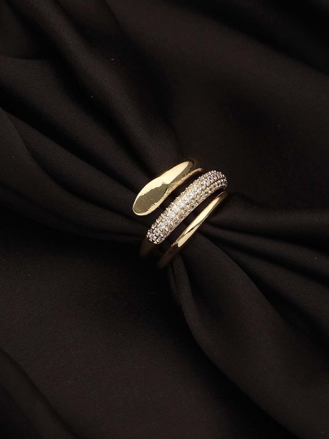 

Jazz and Sizzle Gold-Plated American Diamond-Studded Adjustable Finger Ring