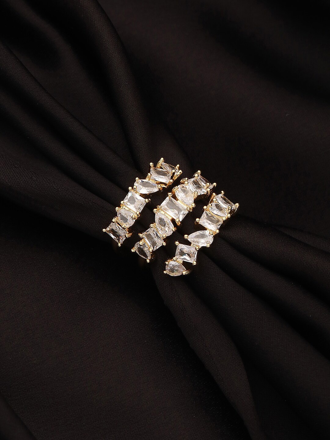 

Jazz and Sizzle Gold-Plated Cubic Zirconia-Studded & Layered Adjustable Finger Ring