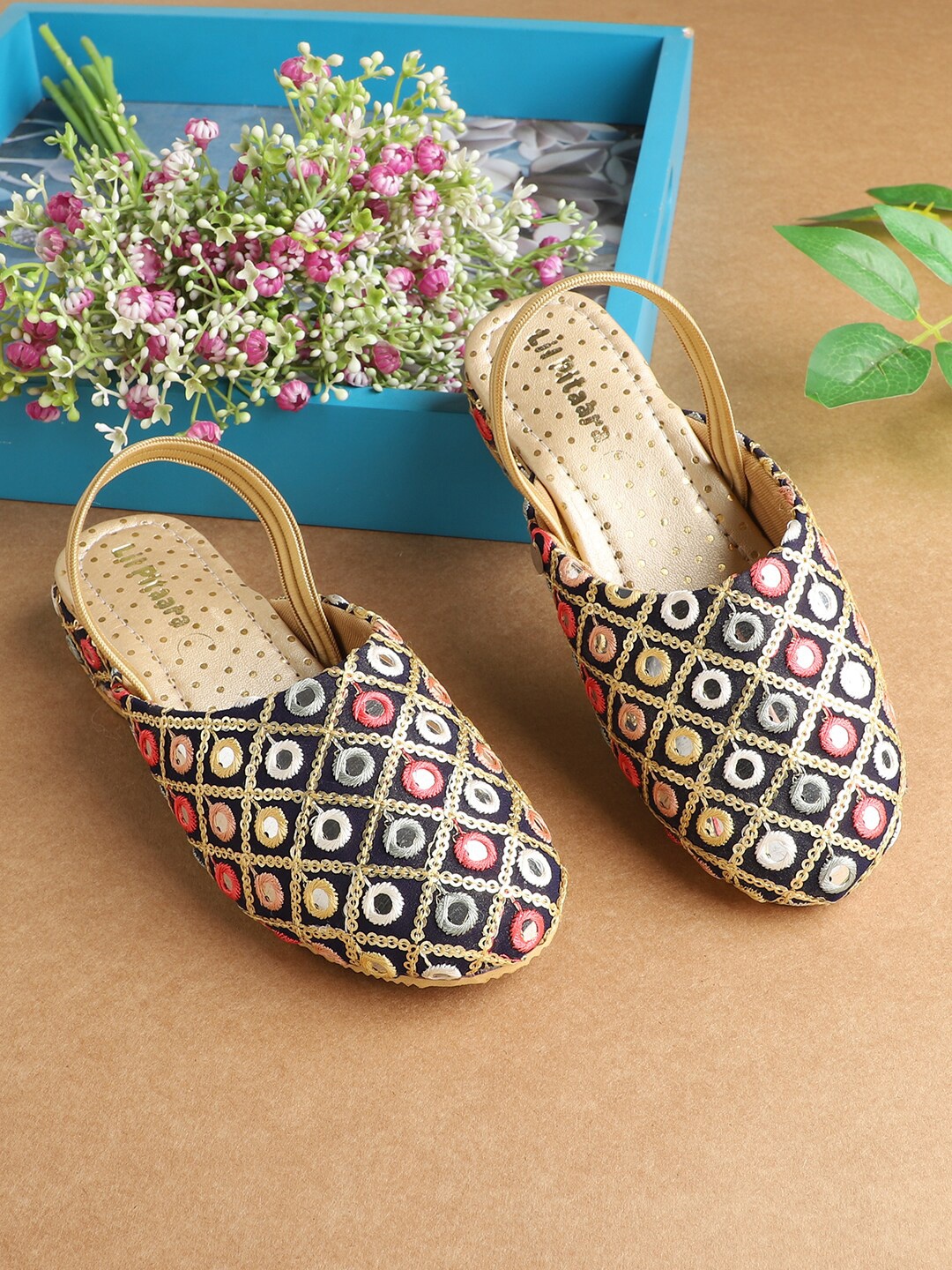 

LIL PITAARA Girls Embellished Mules, Beige