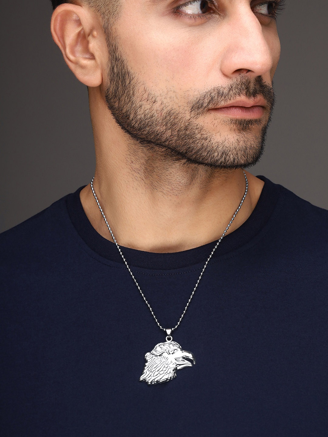 

Bold By Priyaasi Silver-Plated Majestic Eagle Face Pendant With Chain