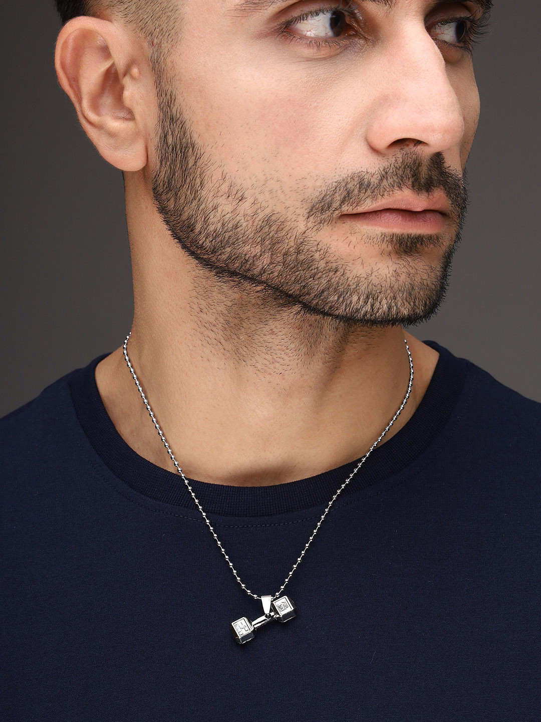 

Bold by Priyaasi Men Silver-Plated Dumbbell-Shaped Pendant With Chain