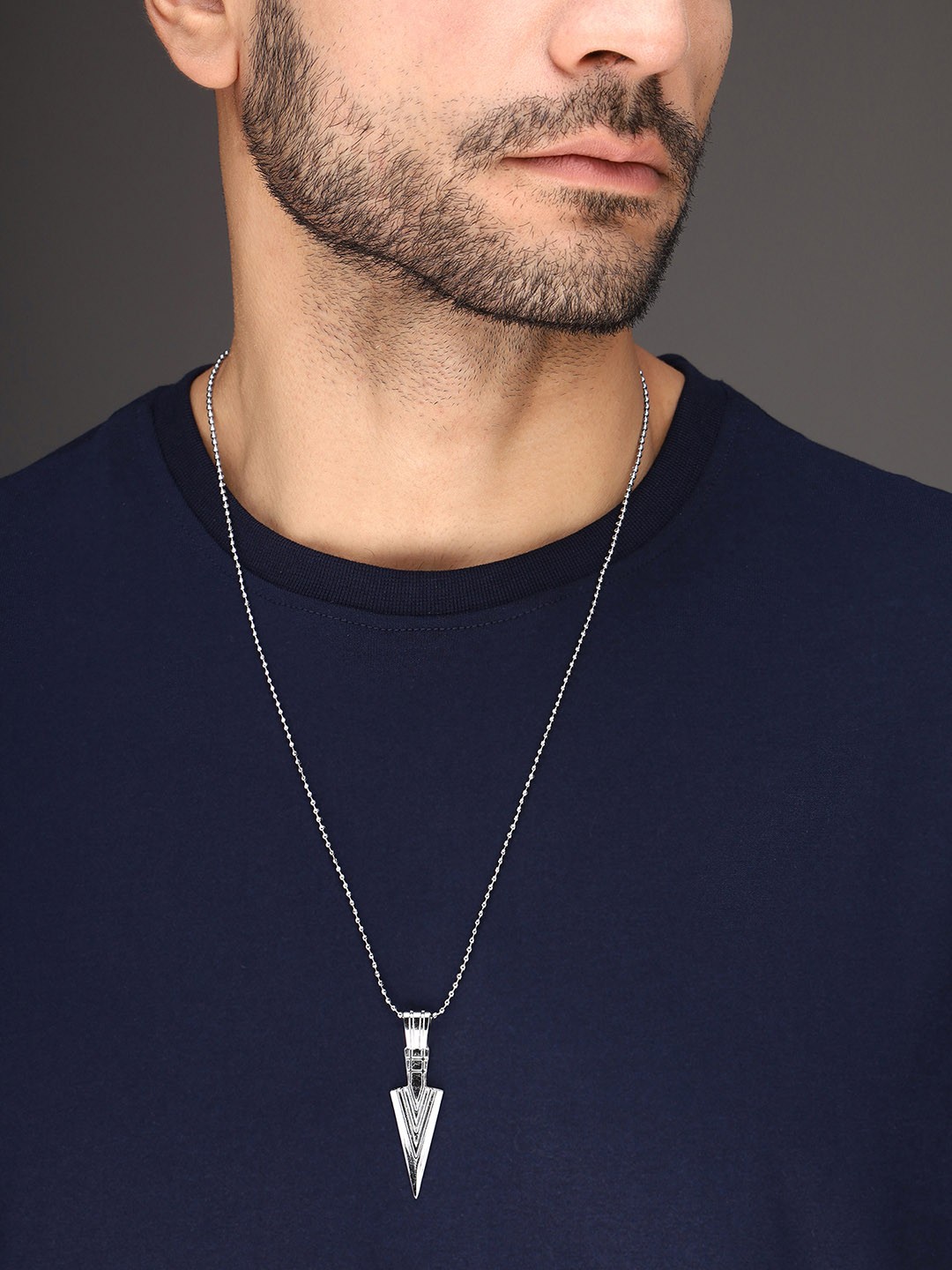

Bold by Priyaasi Men Silver-Plated Arrow-Shaped Pendant With Chain