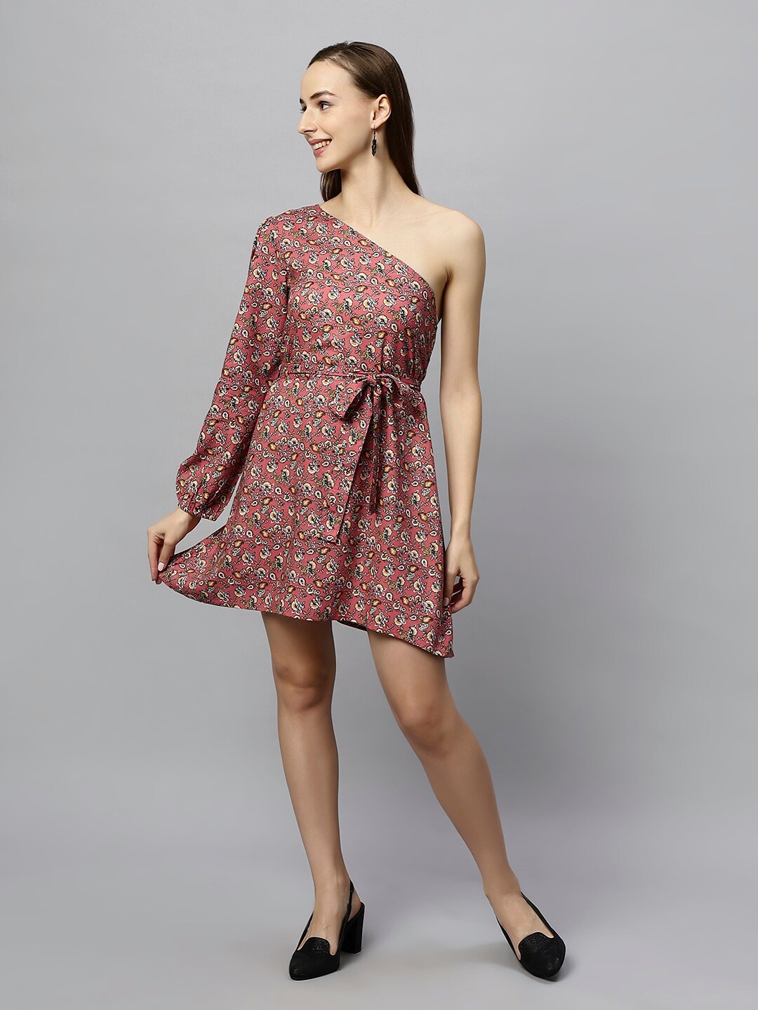 

DressBerry Floral Print One Shoulder Fit & Flare Dress, Red