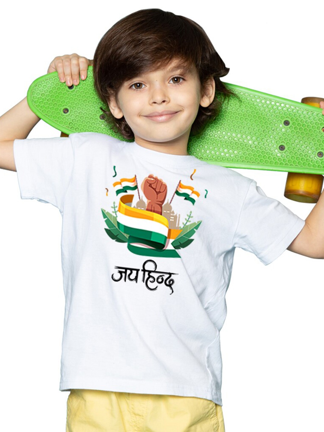 BRATMA Kids Printed Round Neck Cotton T-shirt, White