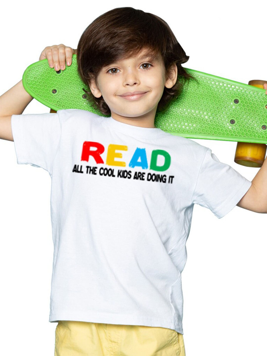 

BRATMA Boys Graphic Printed Round Neck Cotton Casual T-Shirt, White
