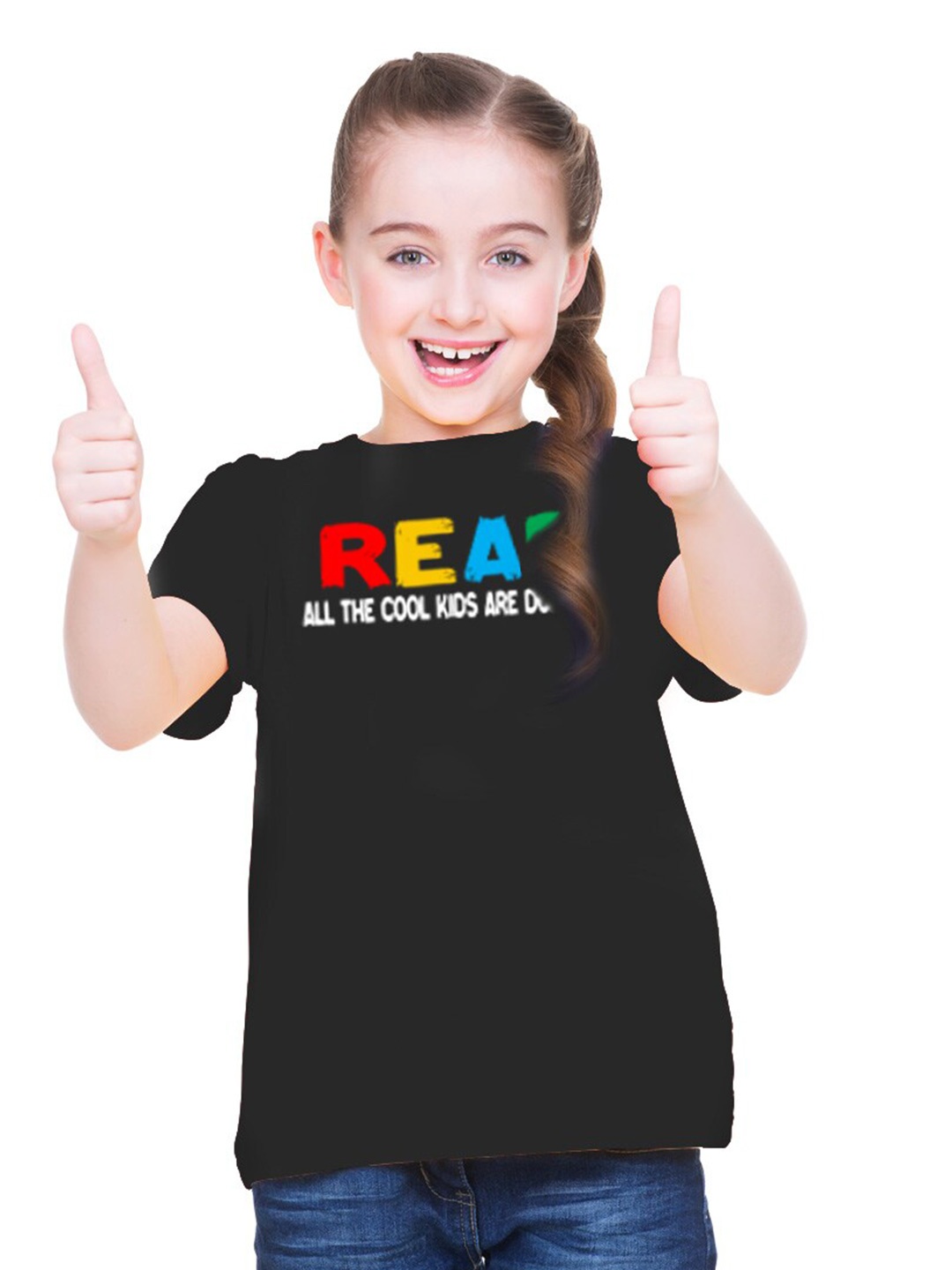 

BRATMA Girls Graphic Printed Round Neck Regular Fit T-shirt, Black