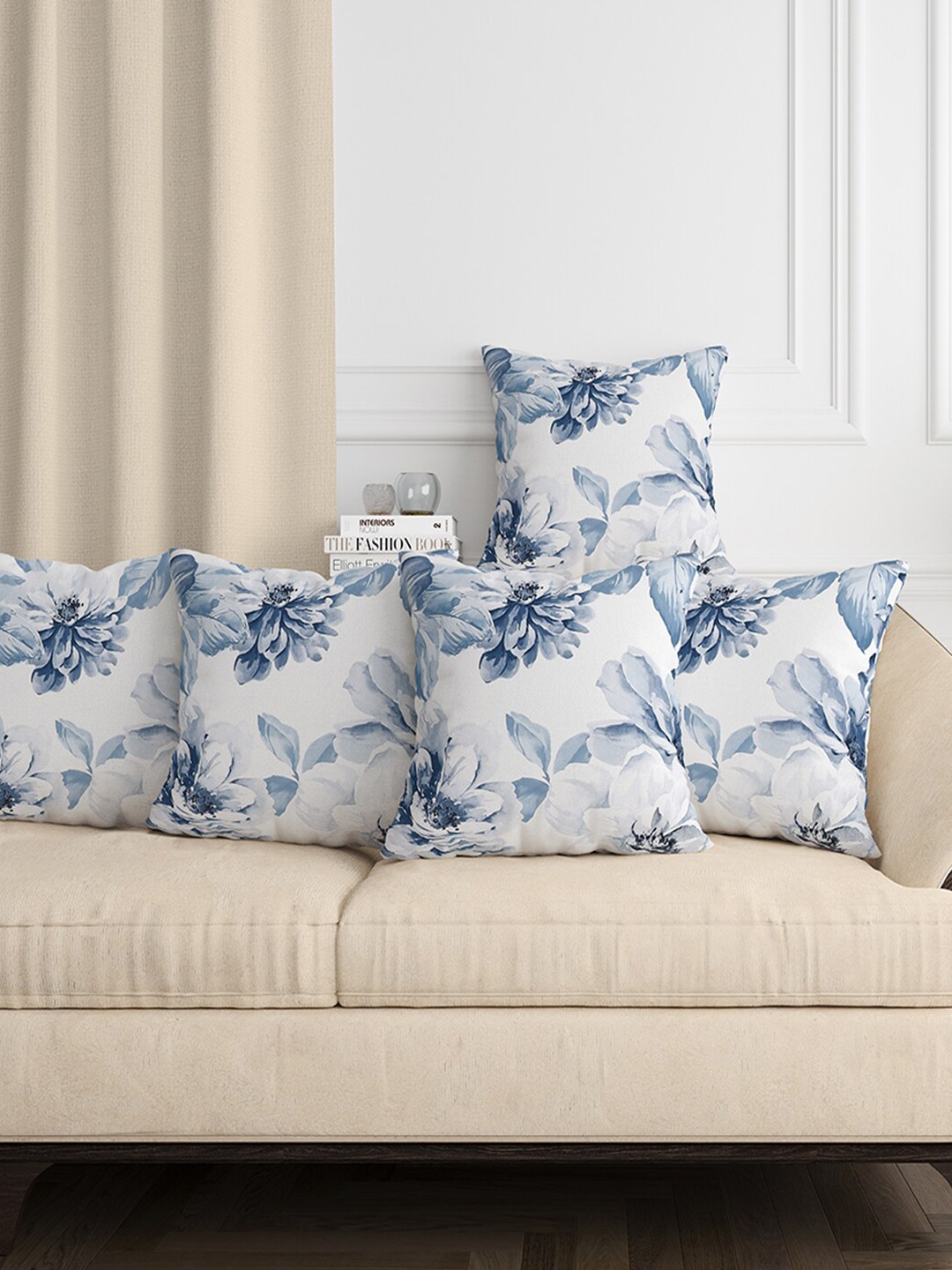 

Aura Blue 5 Pcs Floral Square Cushion Covers