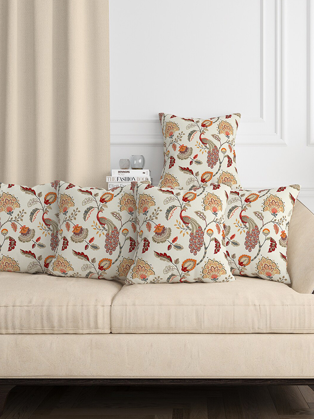 

Aura Beige & Red 5 Pcs Floral Square Cushion Covers