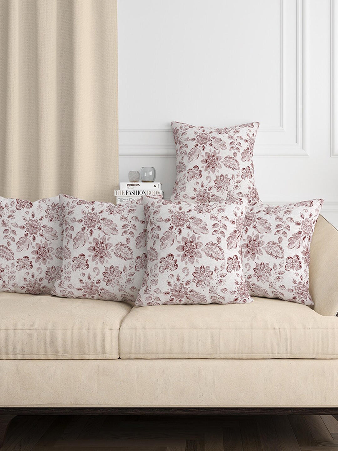 

Aura Red & White Set of 5 Floral Square Cushion Covers