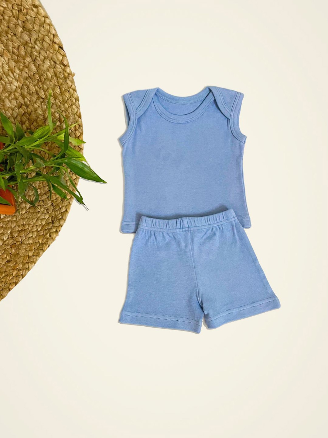 

BAESD Infants Round Neck Organic Cotton T-Shirt With Shorts, Blue