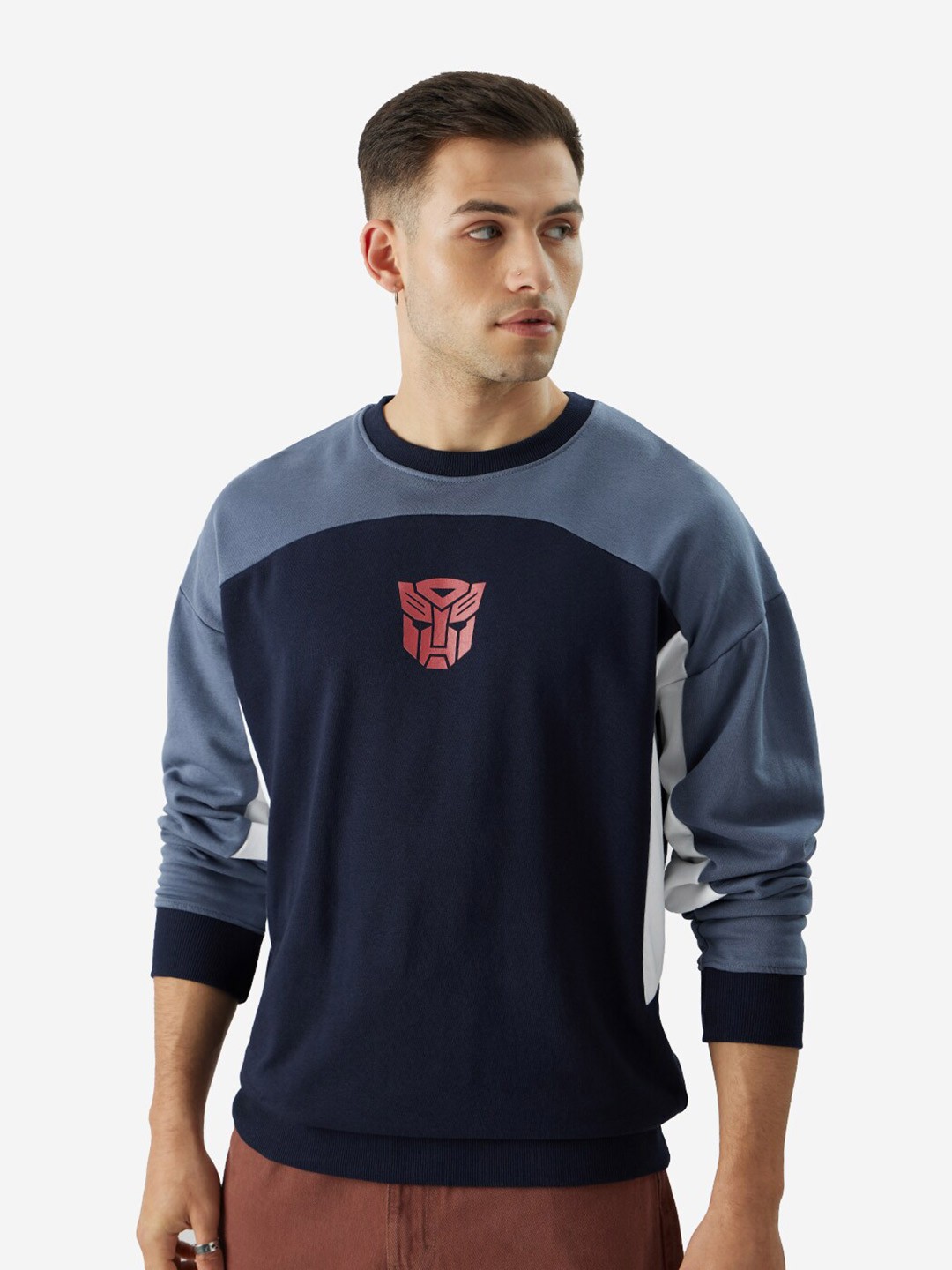 

The Souled Store Graphic Printed Ribbed Pullover Sweatshirt, Navy blue