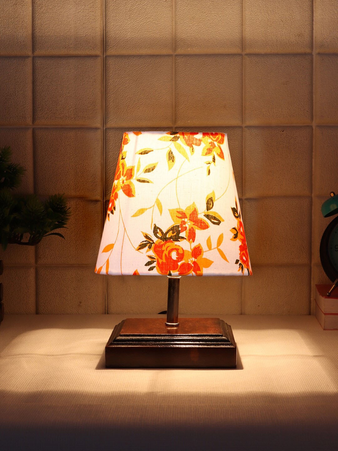 

Devansh White & Orange Printed Table Lamp