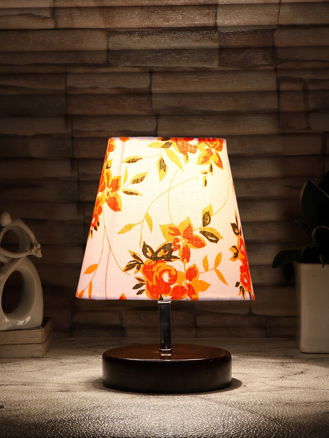 

Devansh White & Orange Printed Table Lamp