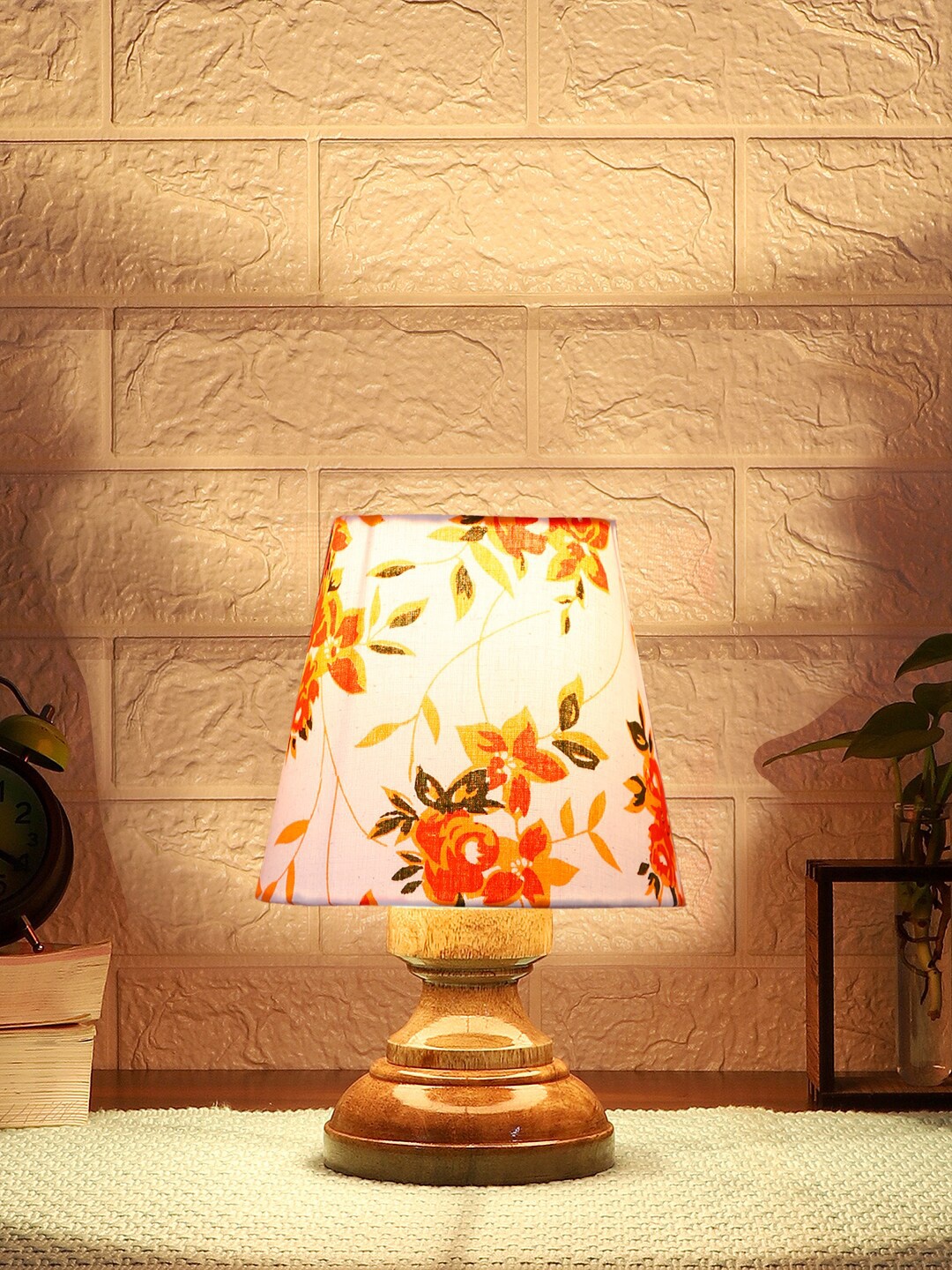 

Devansh White & Orange Printed Table Lamp