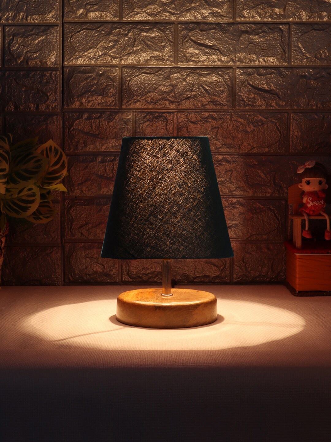 

Devansh Black Textured Frustum Wooden Table Lamp