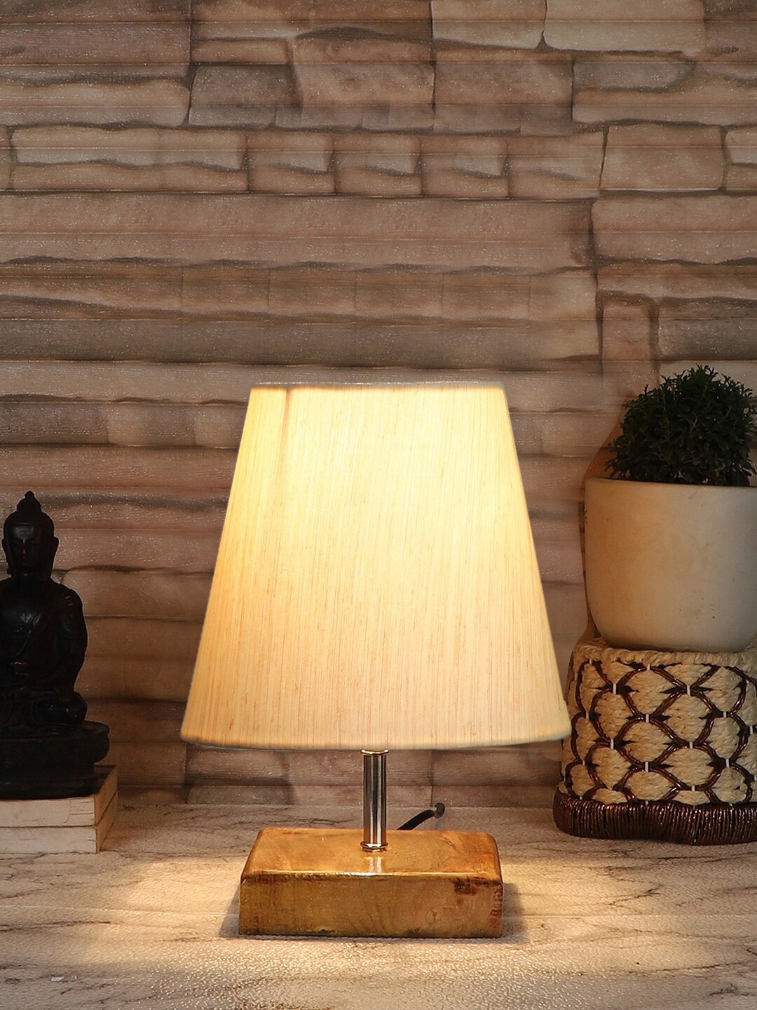 

Devansh Off White Textured Frustum Wooden Table Lamp