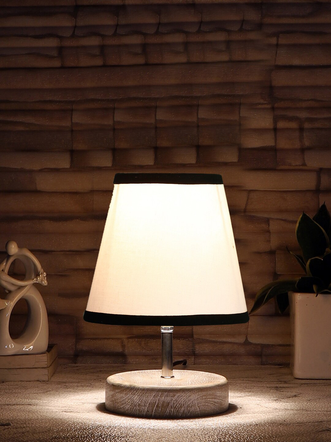 

Devansh White Textured Frustum Wooden Table Lamp