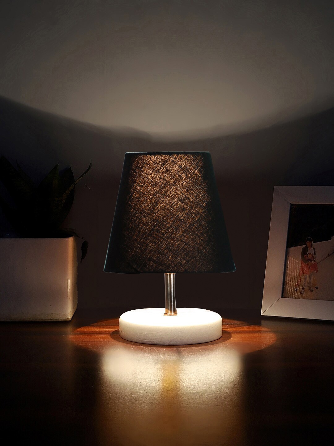 

Devansh Black Textured Frustum Wooden Table Lamp