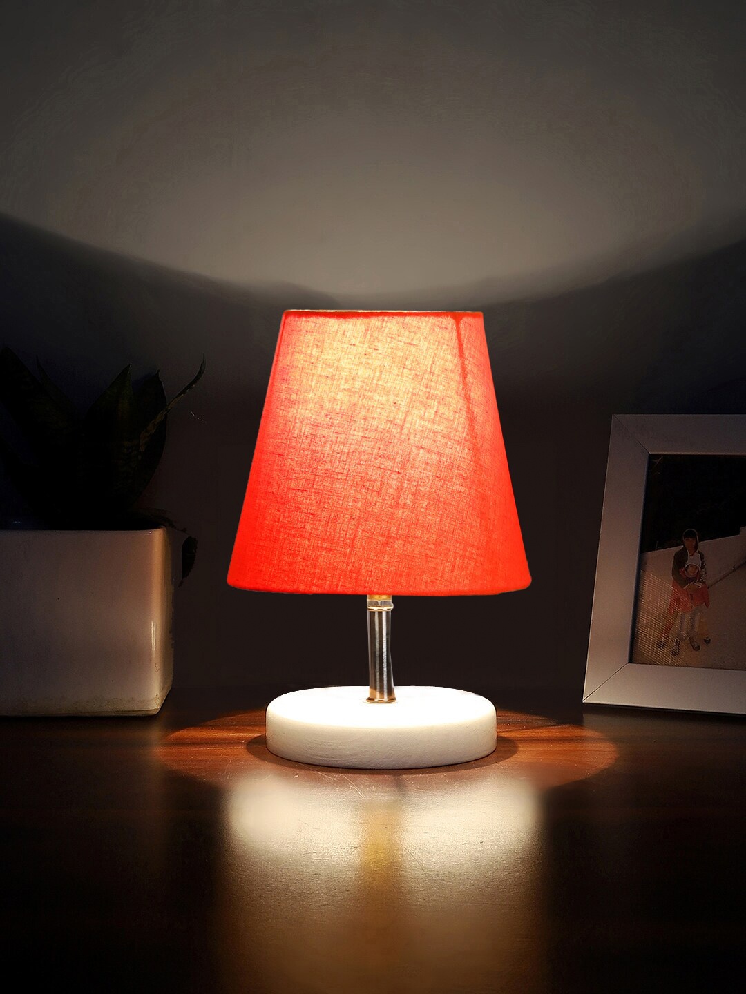 

Devansh Orange Textured Frustum Wooden Table Lamp