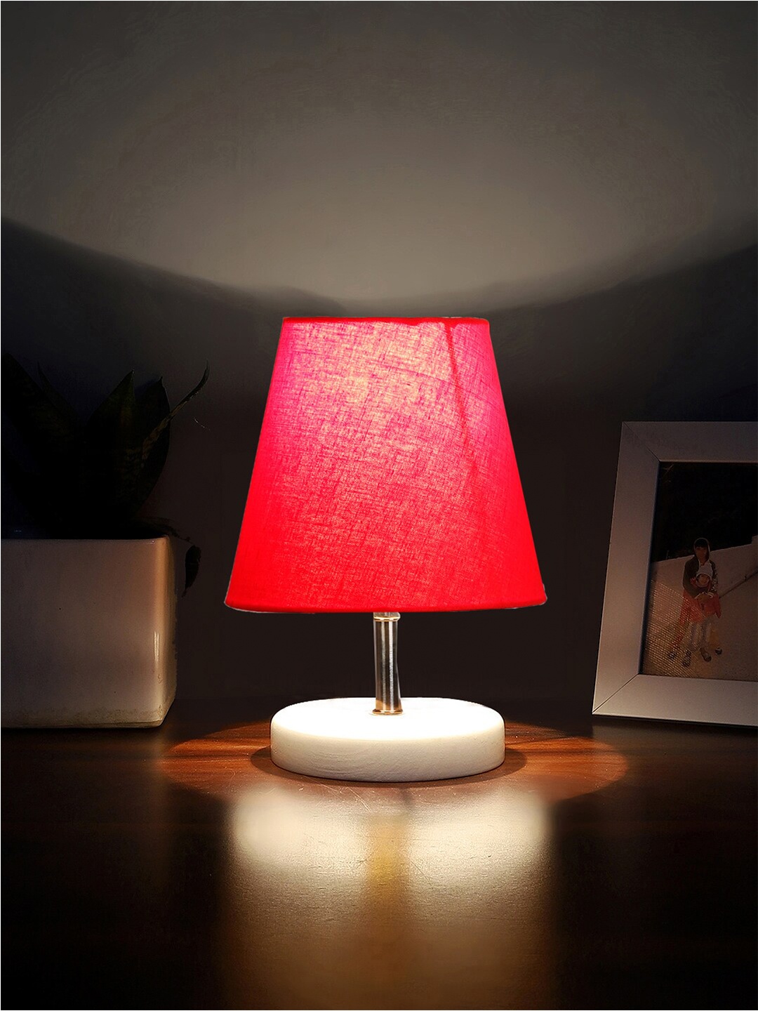 

Devansh Red Textured Frustum Wooden Table Lamp