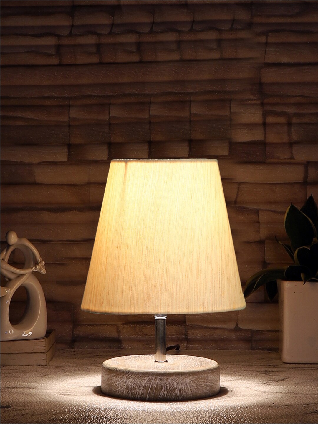 

Devansh Off White Textured Frustum Wooden Table Lamp