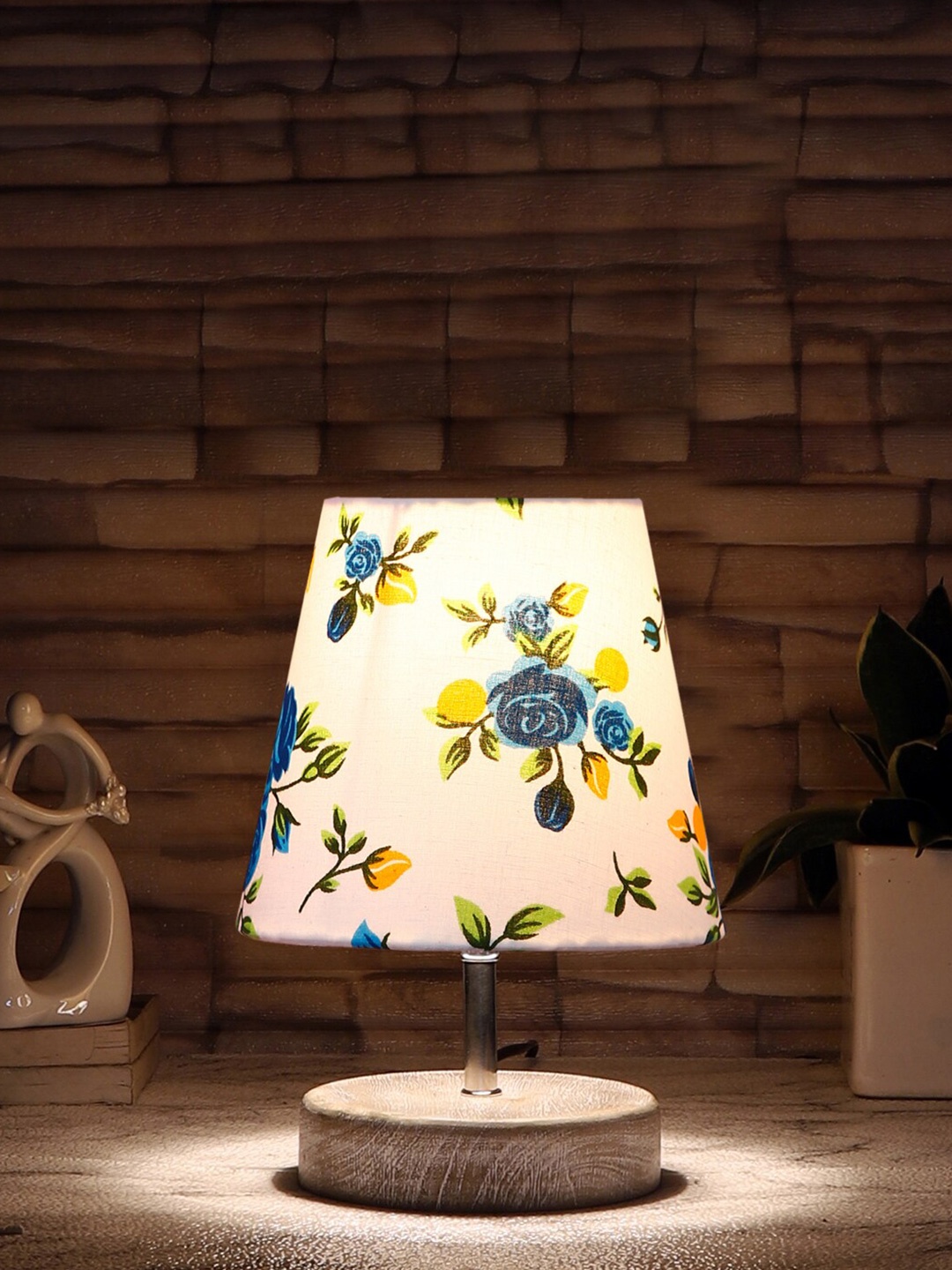 

Devansh White Floral Printed Wooden Table Lamps