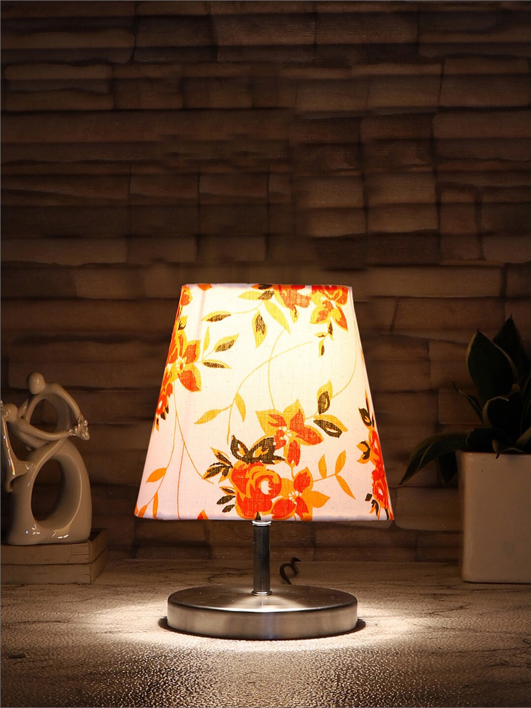 

Devansh White Floral Printed Round Metal Steel Table Lamp