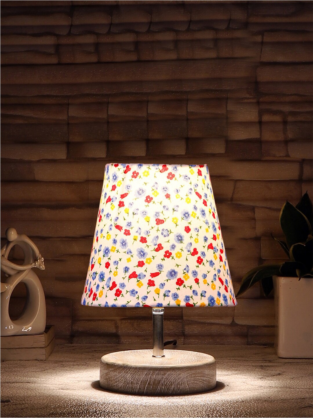 

Devansh White Floral Printed Wooden Table Lamp