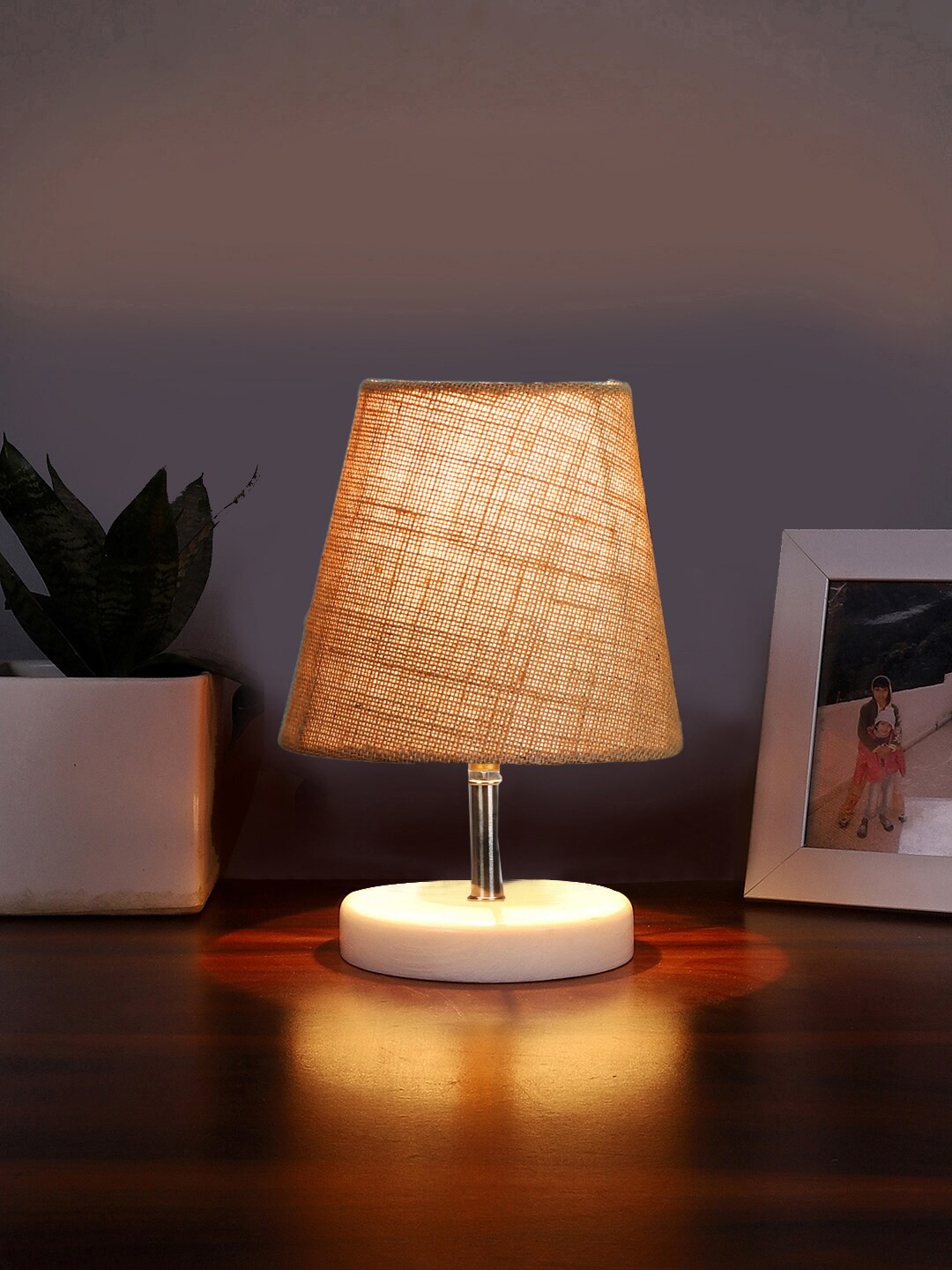 

Devansh Beige Jute Round Wooden white Table Lamp