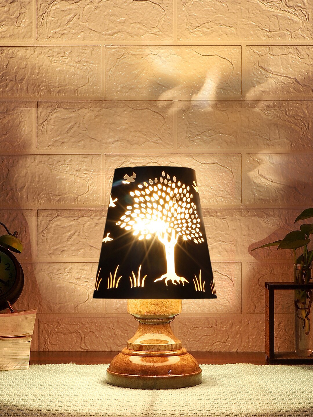 

Devansh Black Textured Metal With wood Round Base Table Lamp