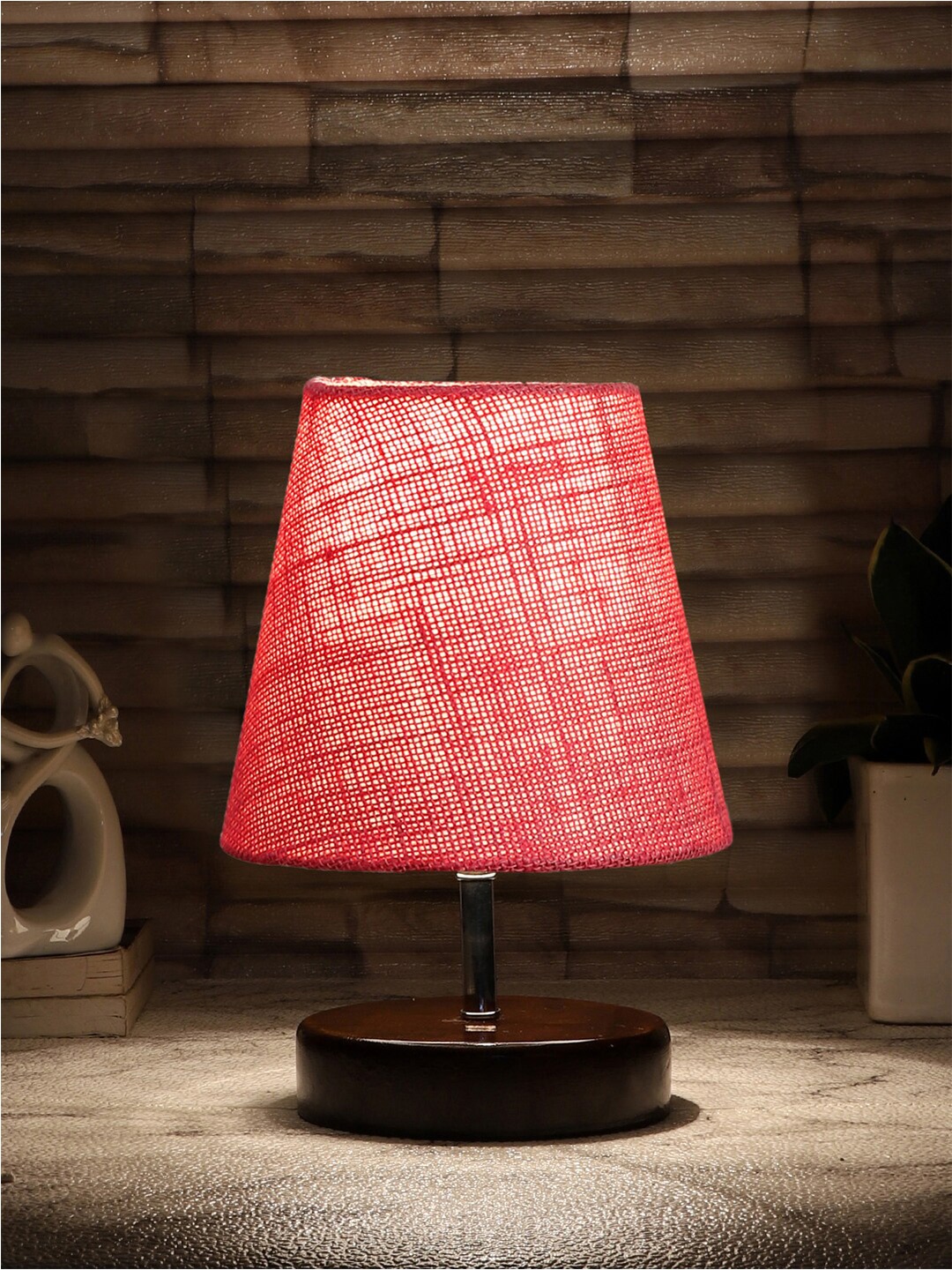 

Devansh Pink & Brown Wooden Printed Contemporary Table Lamp