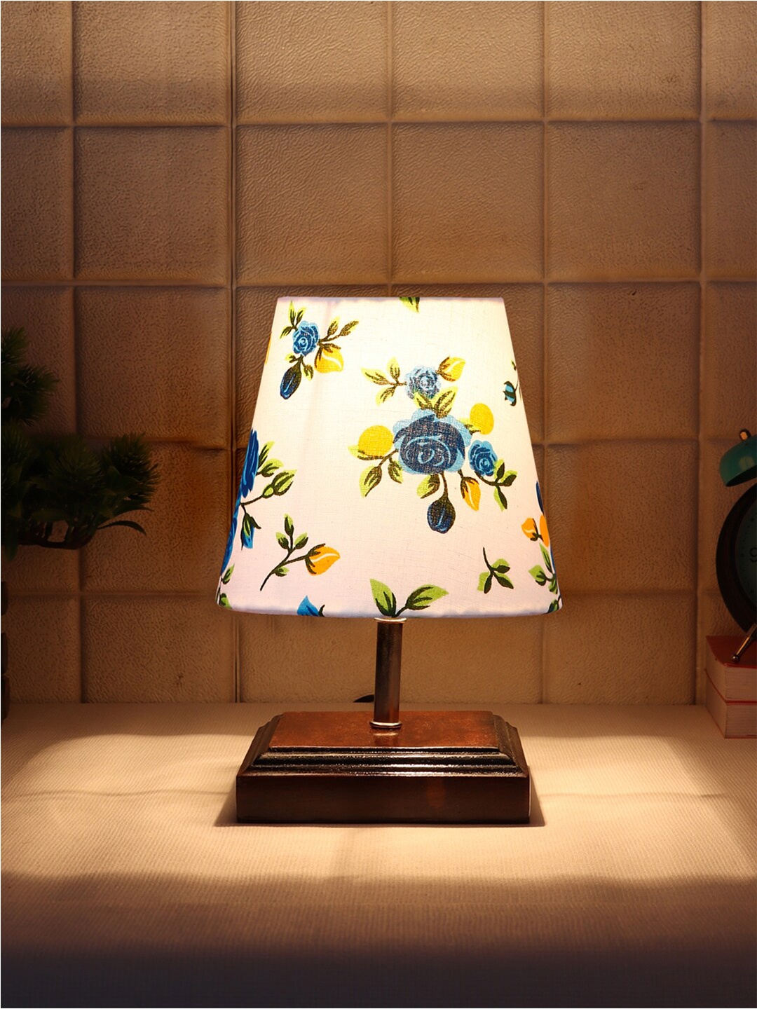 

Devansh White & Brown Wooden Printed Contemporary Table Lamp