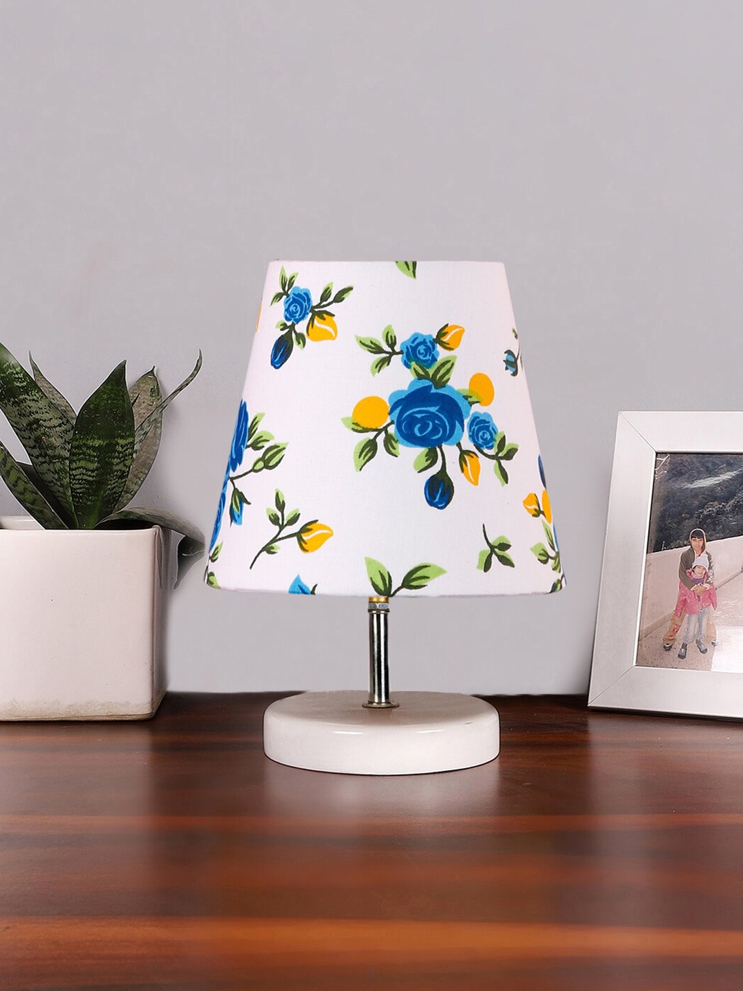 

Devansh White & Blue Metal Printed Contemporary Table Lamp