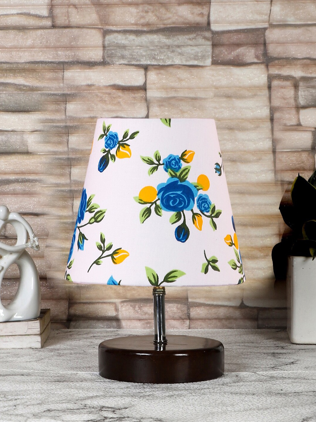 

Devansh White & Brown Wooden Printed Contemporary Table Lamp