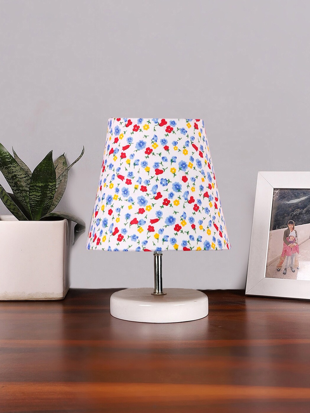 

Devansh White & Blue Metal Printed Contemporary Table Lamp