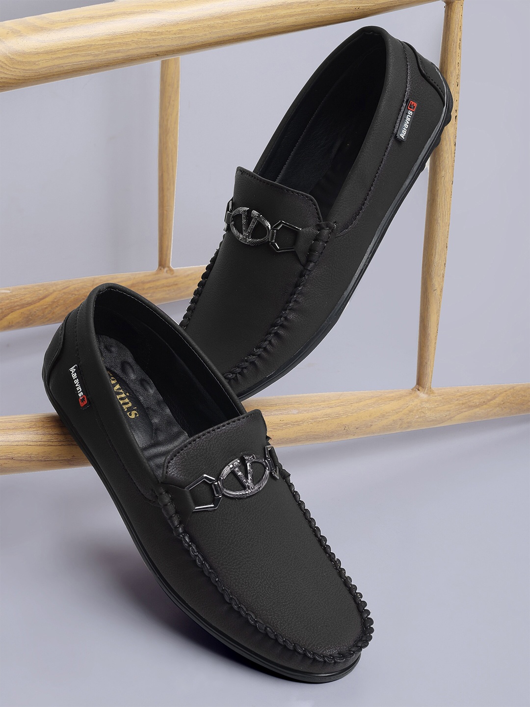 

AARAVIN'S Men Lightweight Slip-On Horsebit Loafers, Black